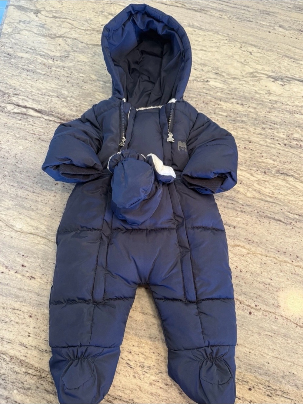Navy Puffer Footed Snowsuit for Kids - mothers baby bear 6-9m